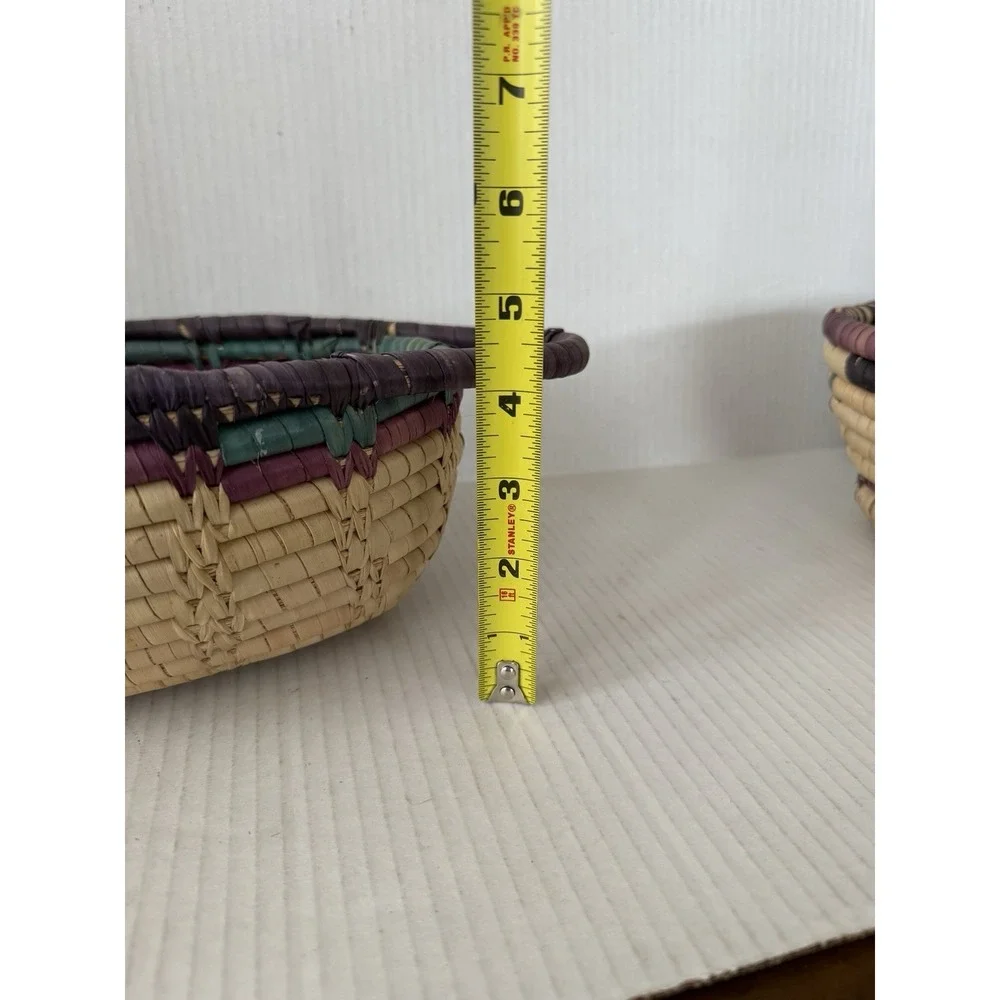 Vintage Handwoven Coiled Basket Set Boho Rustic Woven Decorative Bowls